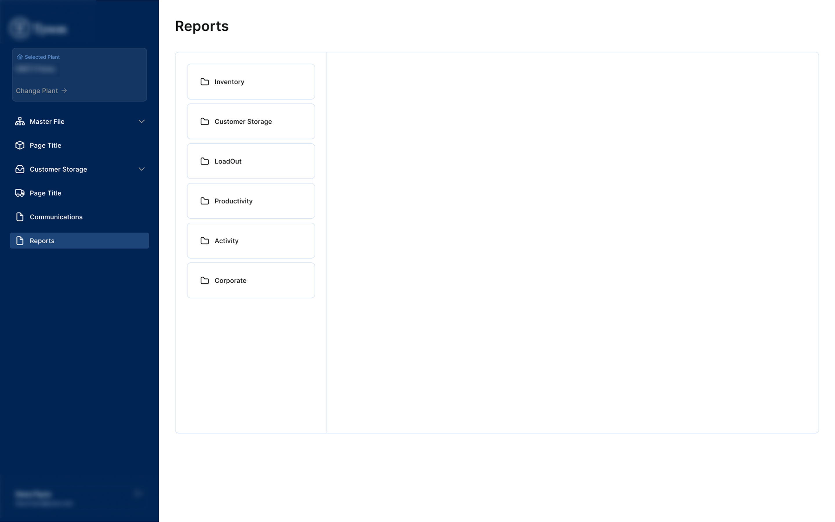 REPORTS — Six report categories as folder cards. Scannable at a glance with no visual noise.
